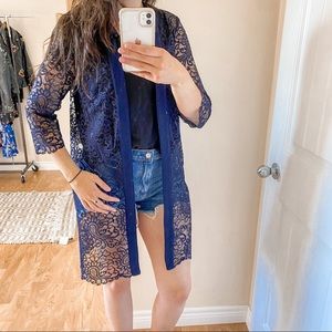 Maya Brooke Navy Lace Cover Up / Cardigan Size M